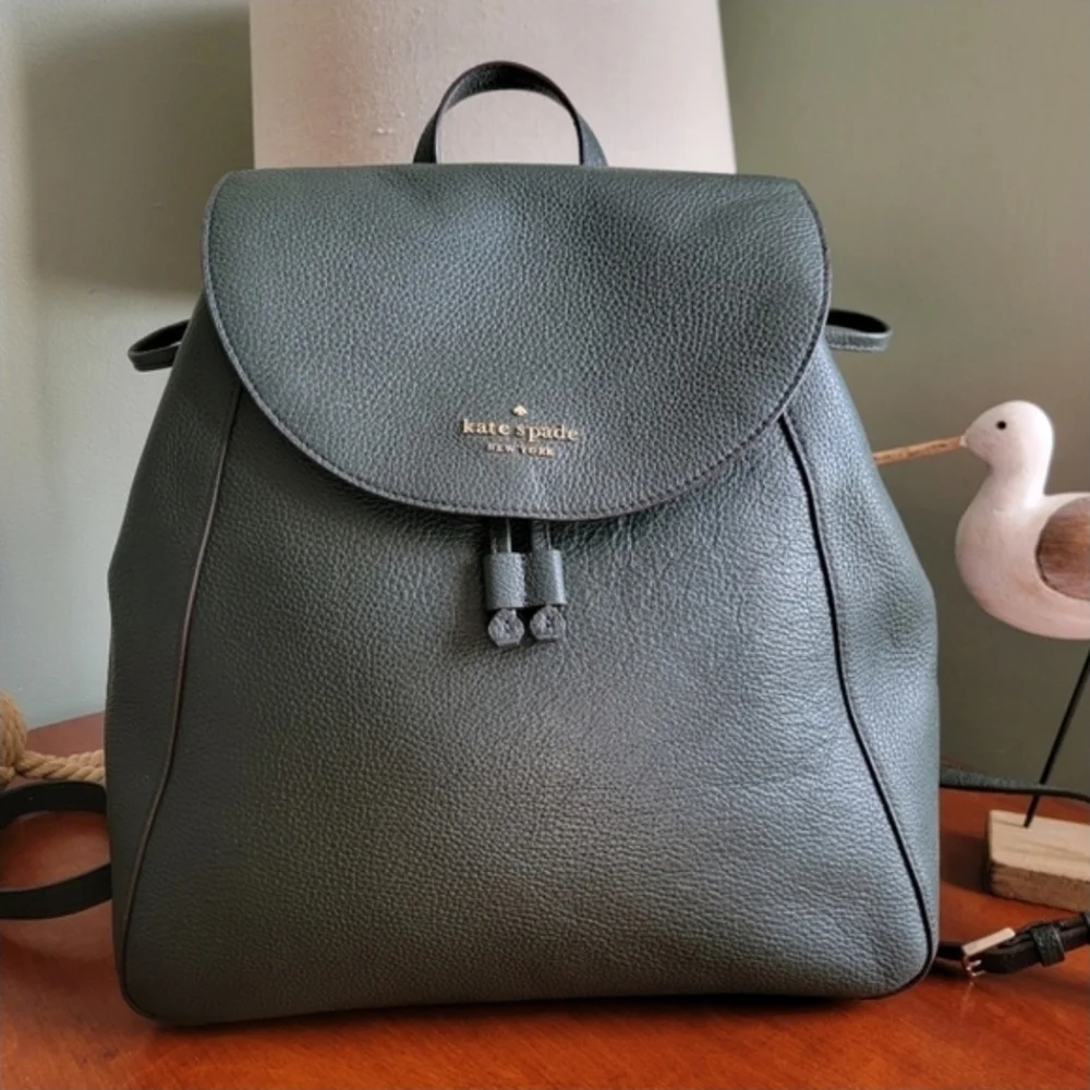 Kate Spade K4628 Leila Pebbled Leather Backpack Deep Evergreen Large Bag